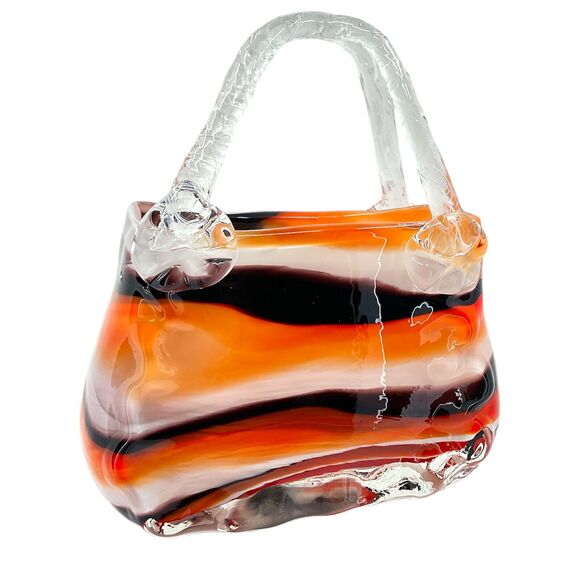 Halloween Murano Style Hand Blown Studio Art Glass Purse Vase Handbag Planter - Picture 4 of 9